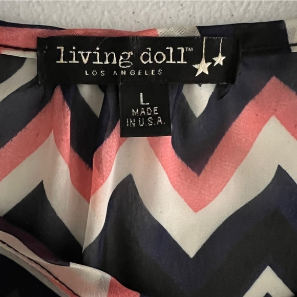 Living Doll Blouse Semi Sheer Women's Large Chevron Pattern 3/4 Sleeves V-Neck - Picture 4 of 10